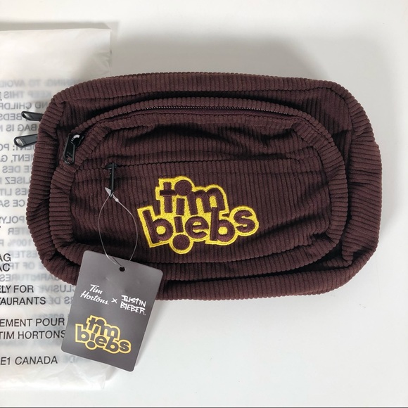 Justin Bieber x Tim Hortons Brown Corduroy Fannypack Tim Biebs Belt Bag NWT - Picture 2 of 7